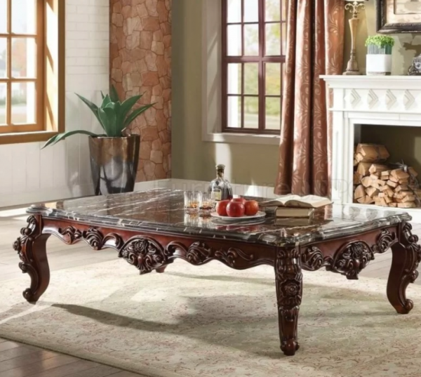 Meja Kopi dengan Kaki Kayu Ukir